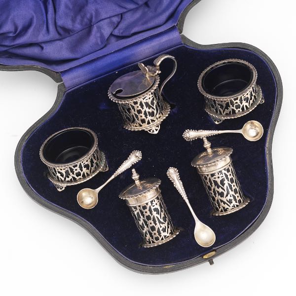 Appraisal: HARRISON BROTHERS HOWSON GEORGE HOWSON CONDIMENT SET Edwardian silver two