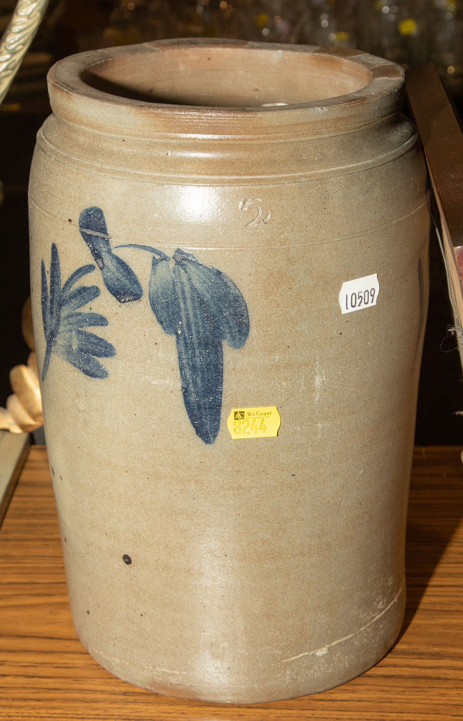 Appraisal: AMERICAN COBALT DECORATED SALT GLAZED JAR th century of gallon