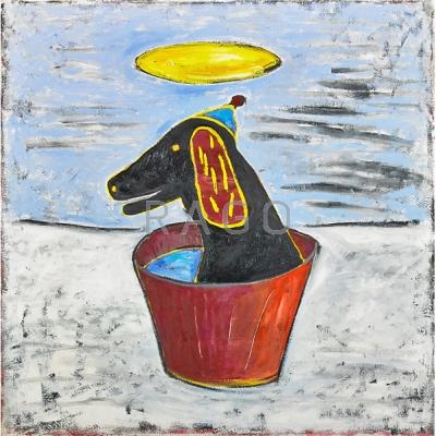 Appraisal: T L Solien American b Dog in Bucket In support