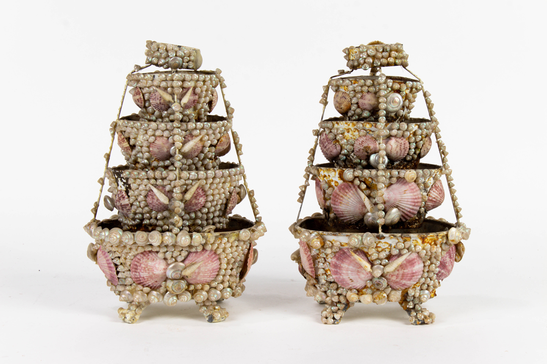 Appraisal: A pair of Grotto style shell encrusted tole centerpieces each