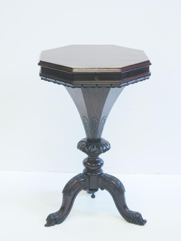 Appraisal: A Victorian rosewood Work Table with octagonal hinged top above