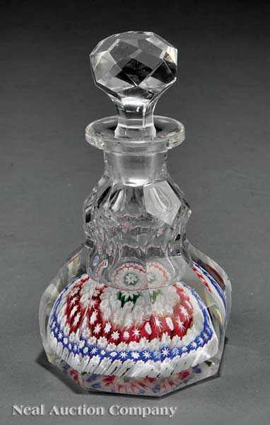 Appraisal: A Cut Glass Millefiori Scent Bottle c the base of