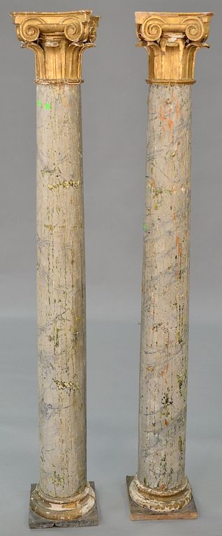 Appraisal: Pair of wood painted pilasters with gilt tops and faux