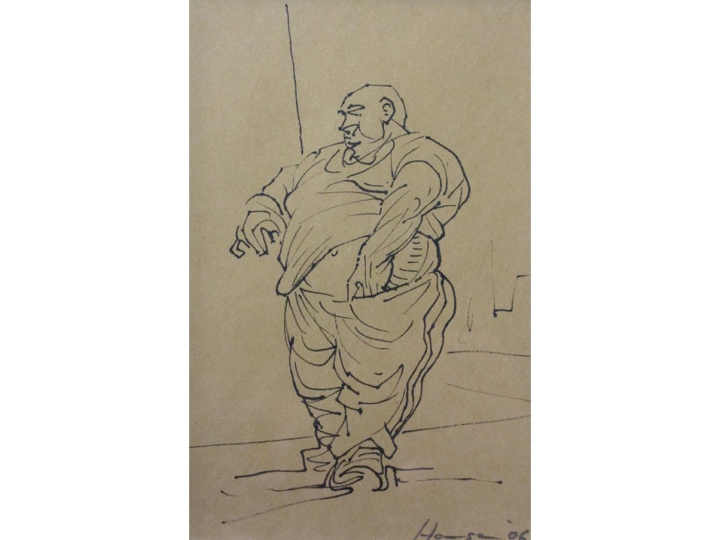 Appraisal: PETER HOWSON OBE b SANCHO PANZA Ink drawing signed and