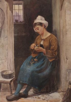 Appraisal: Frederick Albert Slocombe - Seated Woman Peeling Potatoes watercolour cm