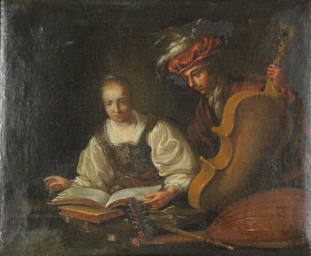 Appraisal: AFTER VERMEER THE MUSIC LESSON Oil on canvas x in