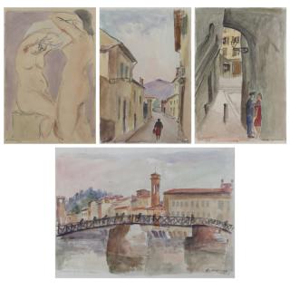 Appraisal: Lot of Four Mid Century Watercolors on paper Lot of