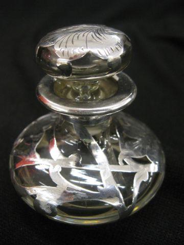 Appraisal: Silver Overlay Perfume Bottle Art nouveau floral inner collar lines