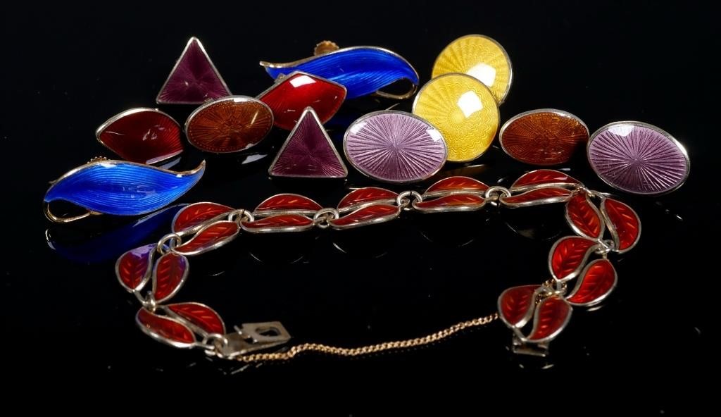 Appraisal: David Andersen sterling enamel leaf bracelet sets of sterling enamel