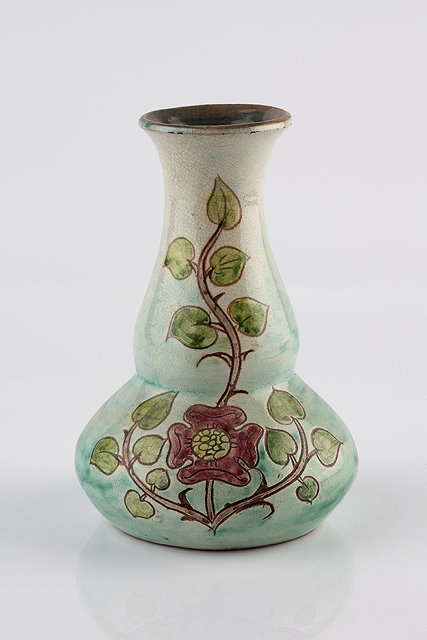 Appraisal: Della Robbia PotteryVaseflower and thorn branch design on turquoise groundincised