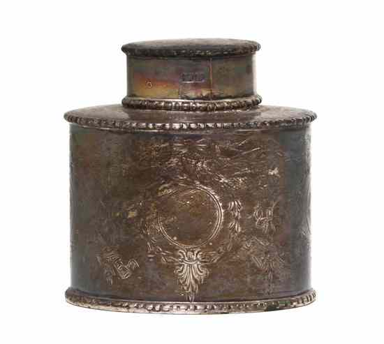 Appraisal: An English Silver Diminutive Tea Caddy Chester or of oval