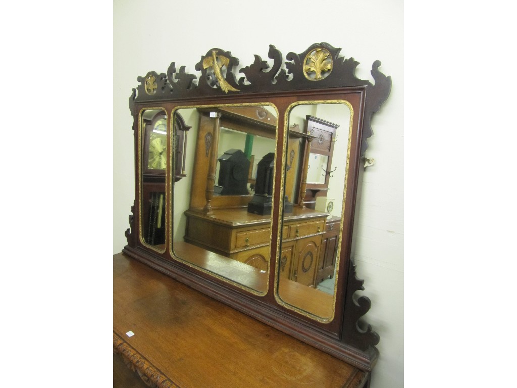 Appraisal: Edwardian mahogany and gilt decorated overmantle mirror