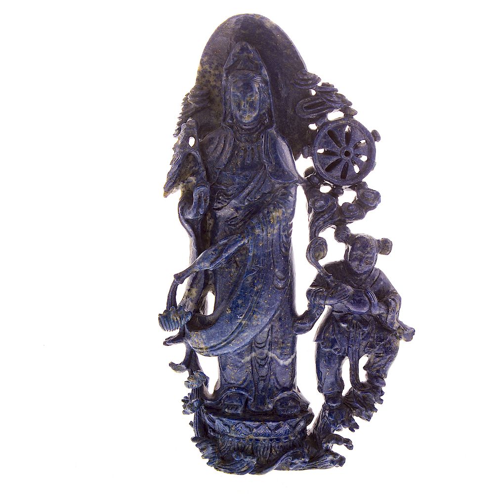 Appraisal: Chinese Carved Lapis Lazuli Quan-Yin carved figure of goddess of