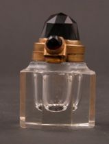 Appraisal: Glass Inkwell With Jeweled Lid Octagon shaped glass inkwell has