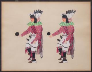 Appraisal: Native American Tribal School Watercolor Two American Indian dancers in