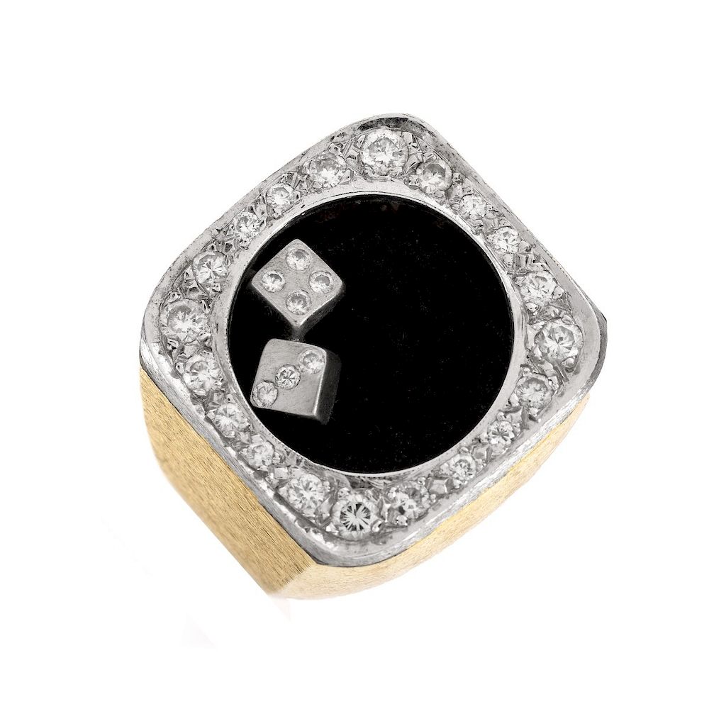 Appraisal: Man's Vintage Diamond and K Ring Man's Vintage Pave Set