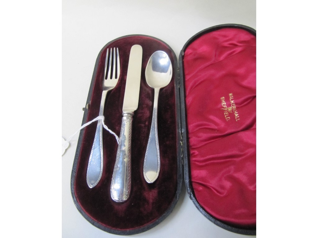 Appraisal: Cased Walker Hall three piece silver christening set Sheffield and