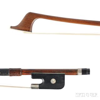 Appraisal: Nickel-mounted Contrabass Bow Samuel Kolstein the octagonal stick unstamped weight