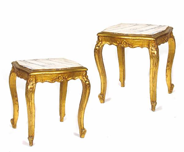 Appraisal: A pair of Louis XV style small gilt tables with