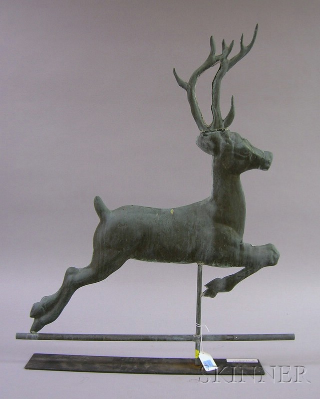 Appraisal: Molded Copper Leaping Stag Weather Vane figure ht lg in