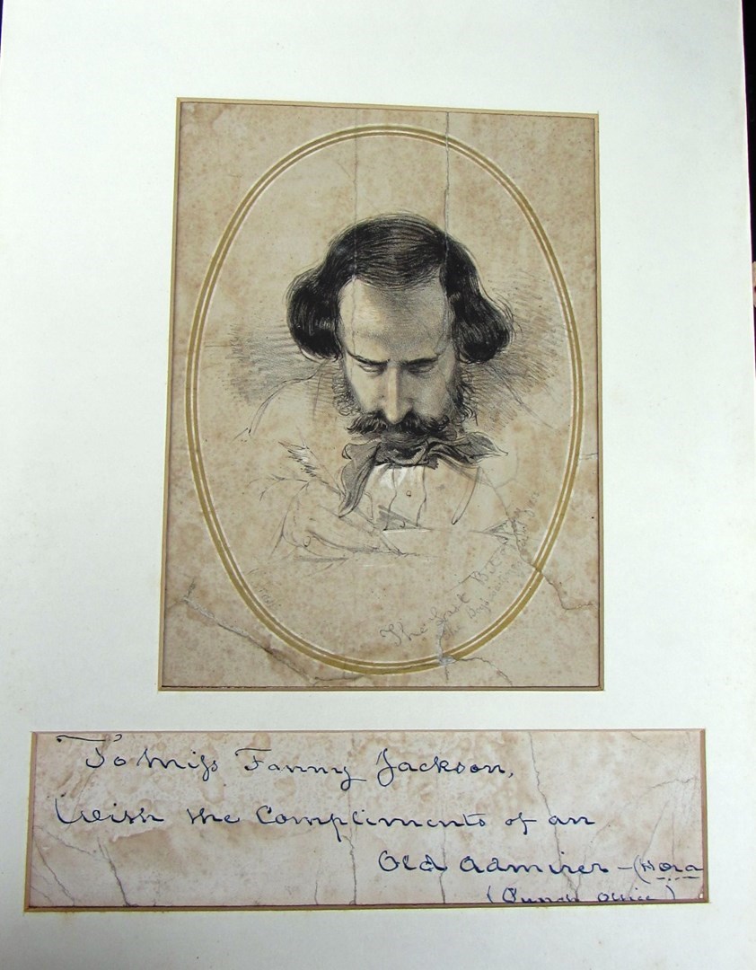 Appraisal: CHARLES DICKENS - original pencil drawing head shoulders seated looking