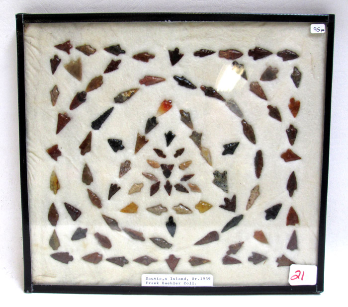 Appraisal: CASED COLLECTION OF NINETY FIVE ARROWHEADS from the Frank Buehler