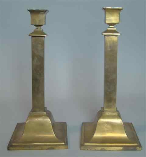 Appraisal: PAIR OF BRADLEY HUBBARD BRASS CANDLESTICKS B H molded marks