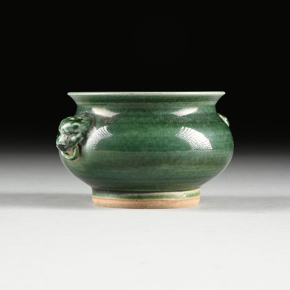 Appraisal: A MING DYNASTY STYLE GREEN GLAZED PORCELAIN CENSER POSSIBLY QING