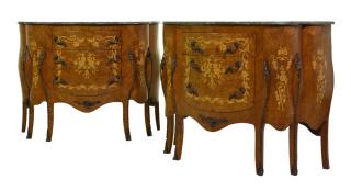 Appraisal: A PAIR OF FRENCH TRANSITIONAL STYLE MARQUETRY AND ORMOLU MOUNTED