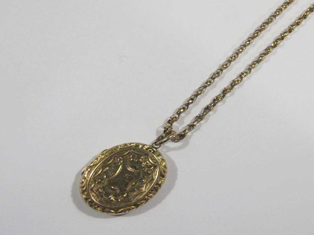 Appraisal: Victorian ct gold engraved photo locket with fancy link neckchain