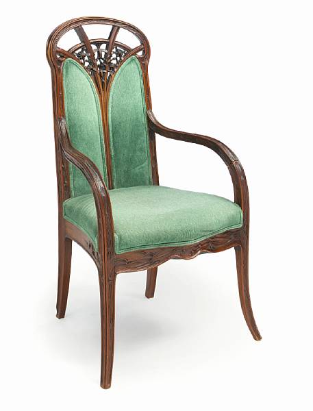 Appraisal: A Louis Majorelle carved walnut Aux Cl matite fauteuil circa