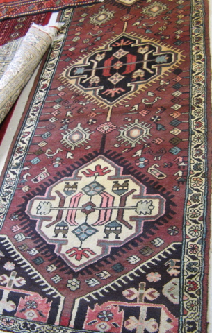 Appraisal: PERSIAN HAMADAN RUNNER Hamadan villages region northwest Iran three geometric