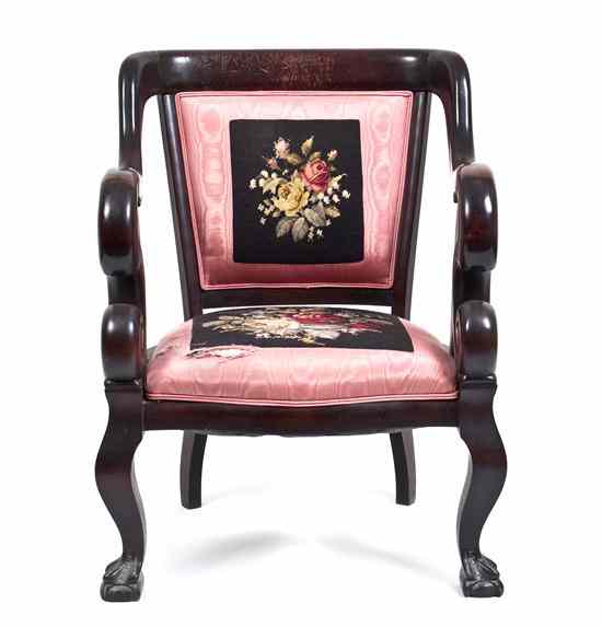 Appraisal: An American Empire Style Armchair the upholstered back and seat