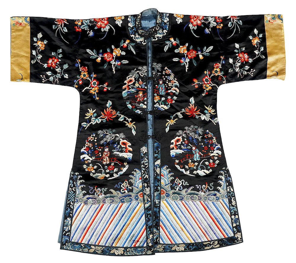 Appraisal: Chinese 'Medallions' Embroidered Silk Robe Late Qing Dynasty Chinese embroidered