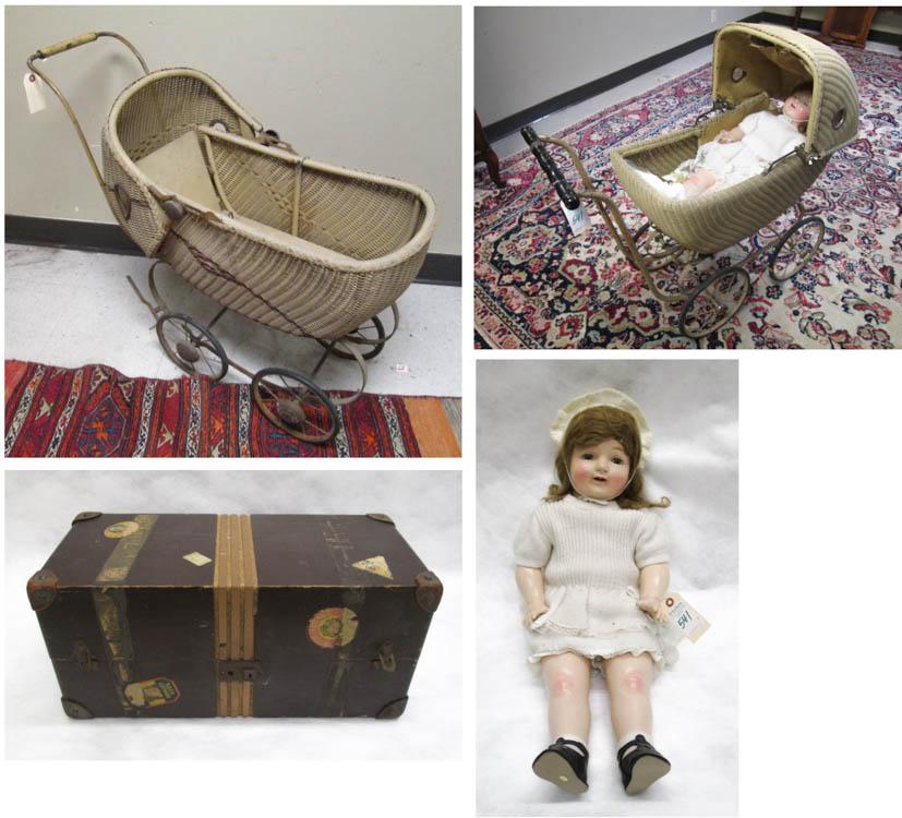 Appraisal: FOUR AMERICAN DOLL AND DOLL RELATED COLLECTIBLES Horsman composition girl