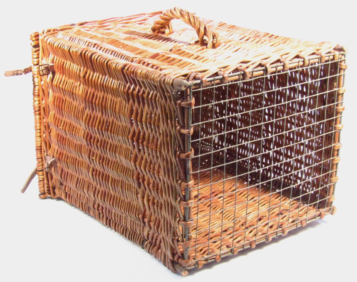 Appraisal: A modern wicker pet travelling basket with shaped handle and