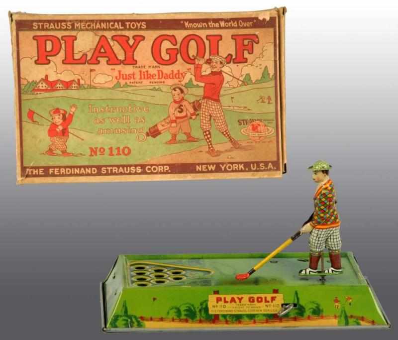 Appraisal: Strauss Tin Wind-Up Play Golf Toy Description Includes original box