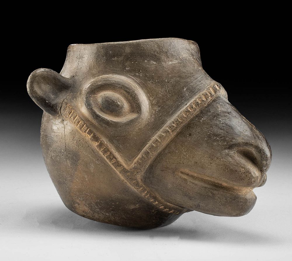 Appraisal: Chimu Pottery Llama Head Vessel First Time At Auction Pre-Columbian