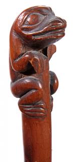 Appraisal: Ethnic Folk-Art Cane Ca A carved one-piece mahogany shaft with