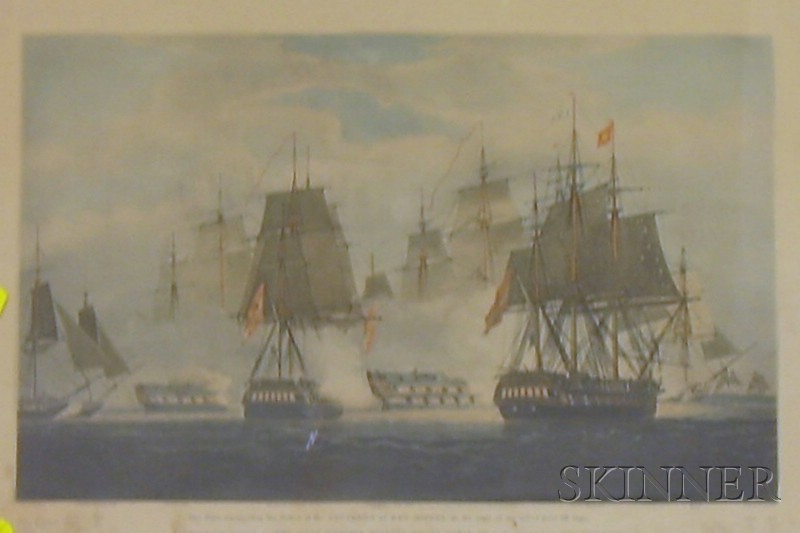 Appraisal: Framed Hand-colored Aquatint Engraving The Defeat of the Squadron of