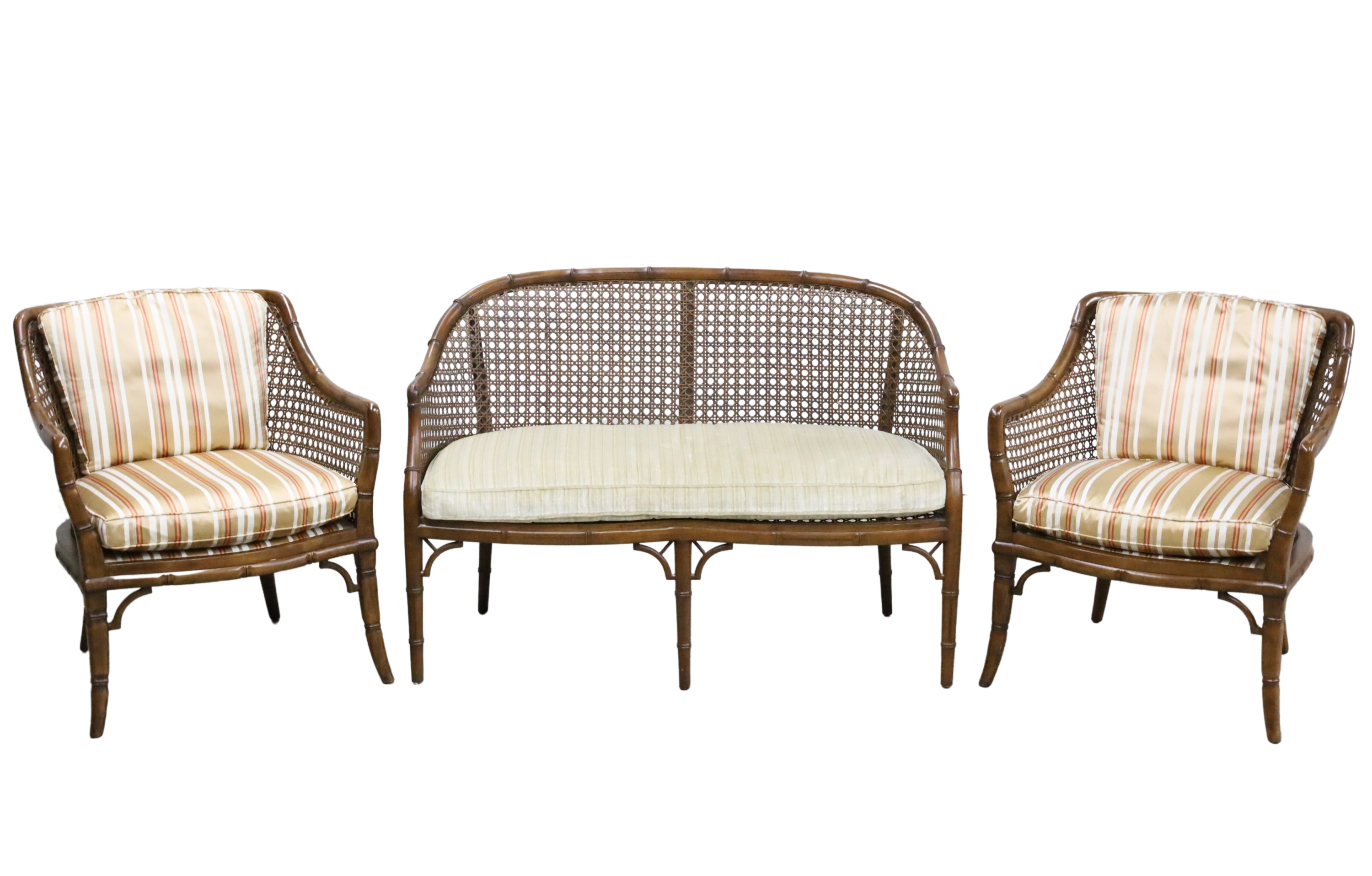 Appraisal: PIECE CANED SALON SUITE piece caned rattan and faux bamboo