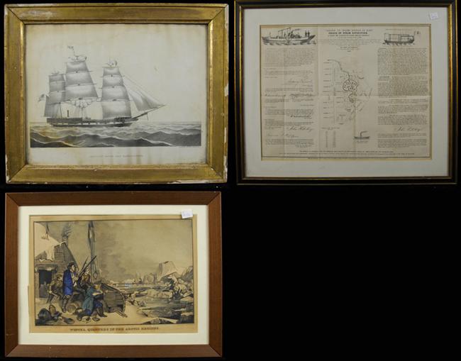 Appraisal: THREE AMERICAN FRAMED MARINE PRINTS th century including Auxiliary Packet