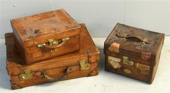 Appraisal: th century leather suitcase H W D with two th