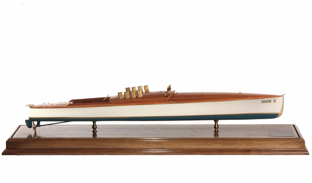 Appraisal: CASED MOTOR BOAT MODEL - Historic Racing Boat 'Dixie II'