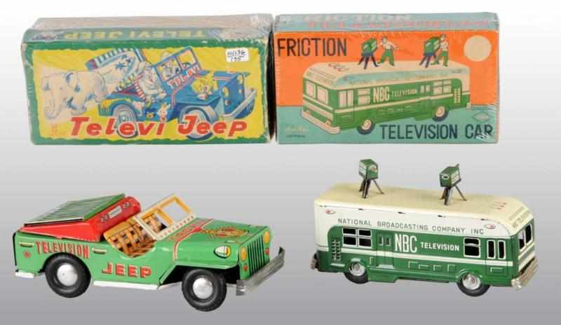 Appraisal: Lot of Tin Television Vehicle Friction Toys Description Japanese Working