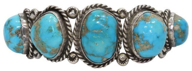 Appraisal: Native American silver content unknown cuff with five bezel-set turquoise