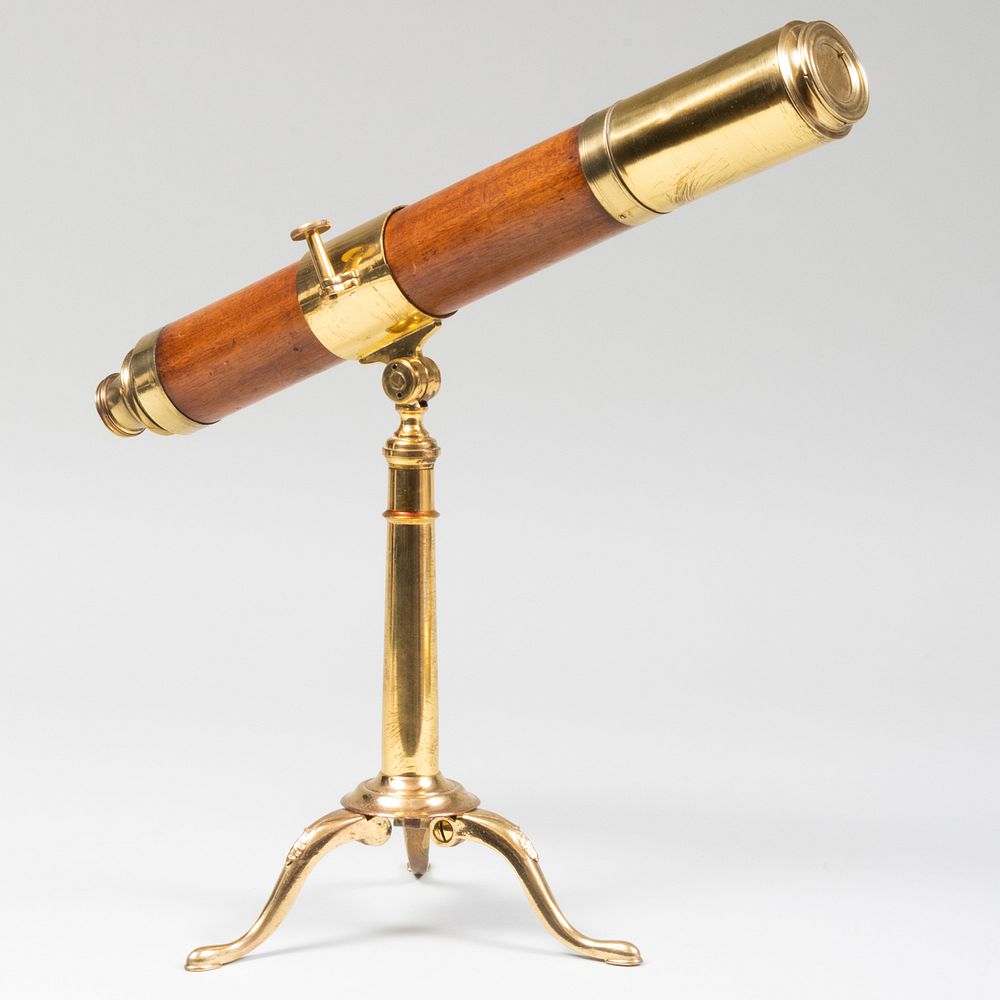 Appraisal: Convertable Brass and Oak Telescope with Collapsible Tripod Legs Together