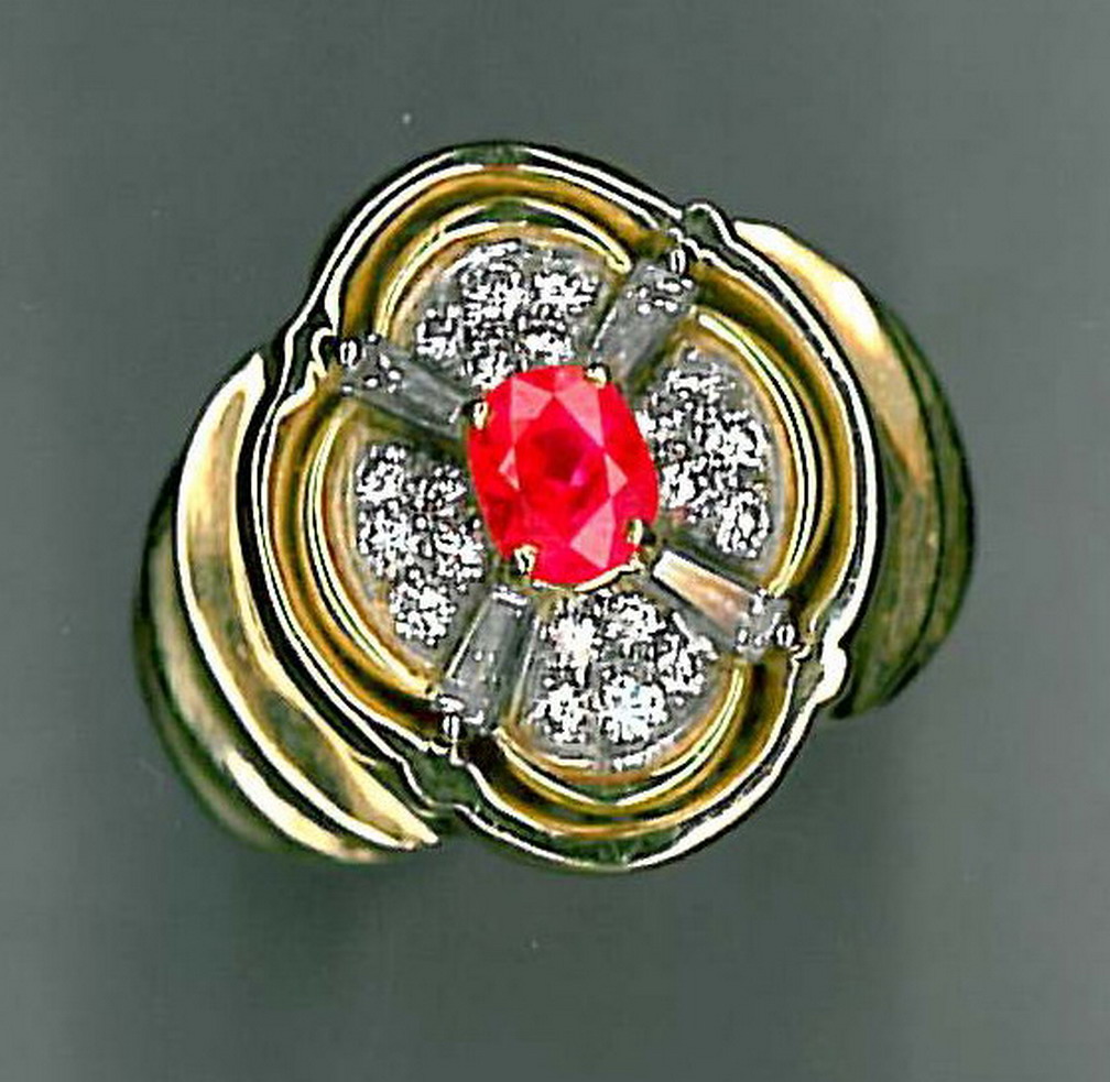 Appraisal: KT LADIES DIAMOND RUBY FASHION RING Center ruby stone surrounded