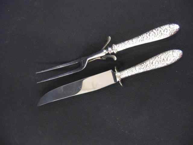 Appraisal: Sterling Silver Carving Set repousse floral handles ''