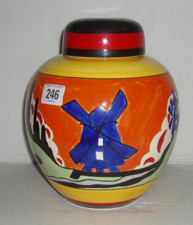 Appraisal: Wedgwood Clarice Cliff Blue Windmill Ginger Jar Cover With Certificate